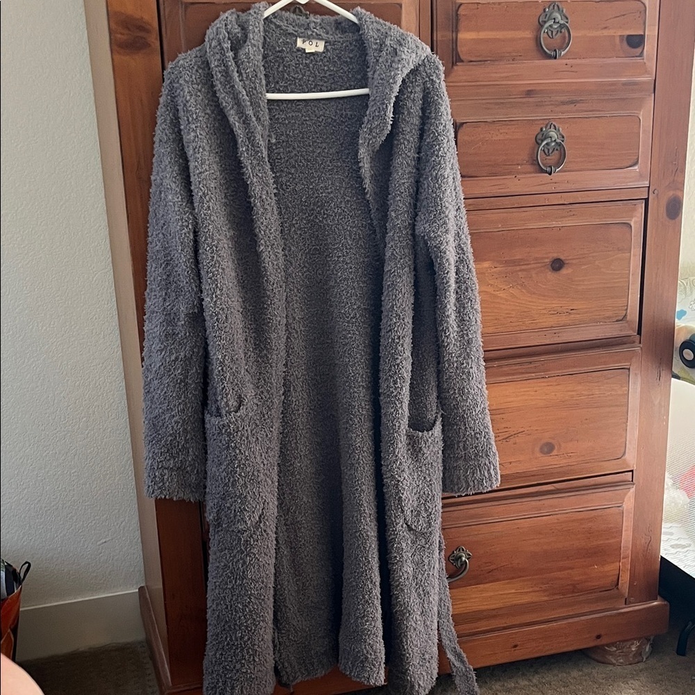POL Cozy Gray Hooded Cardigan NWOT